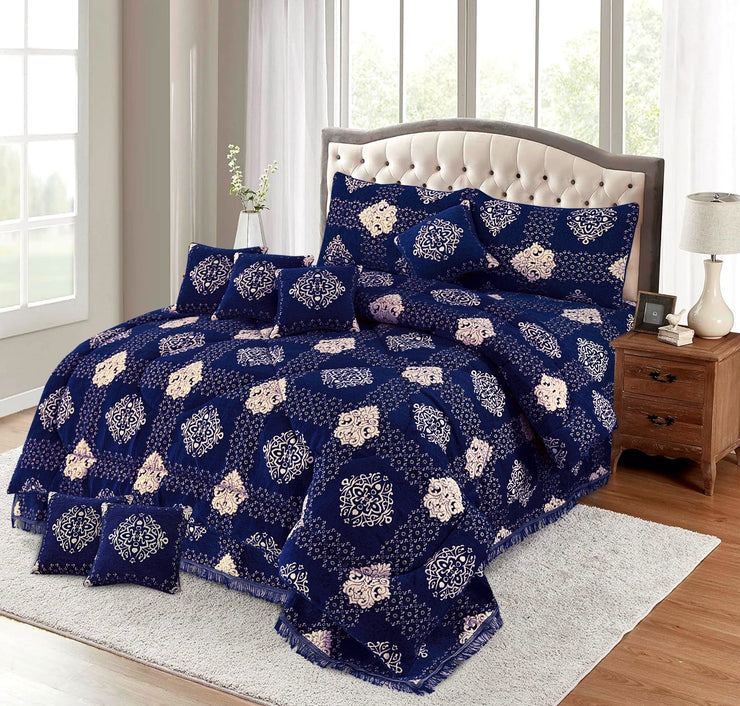 Bryiq Velvet Bridal Quilt Set - 10pcs - Blue - BVQ01