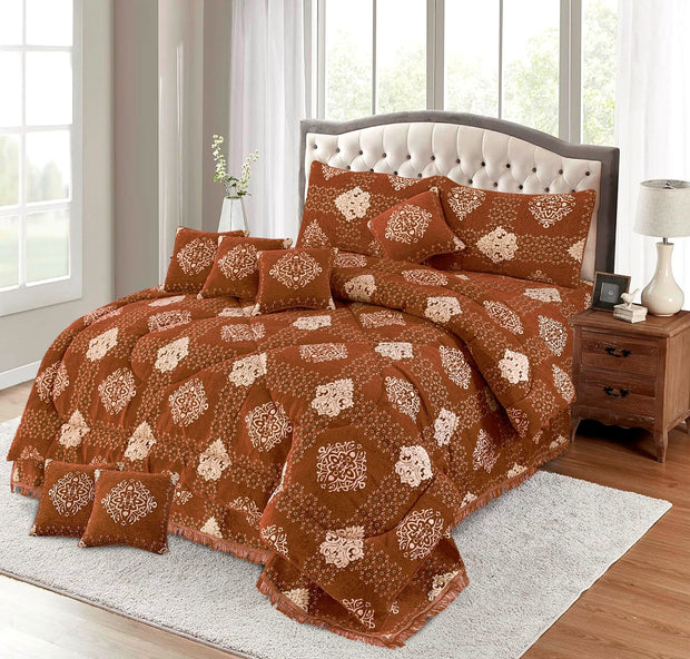 Bryiq Velvet Bridal Quilt Set - 10pcs - Bronze - BVQ02