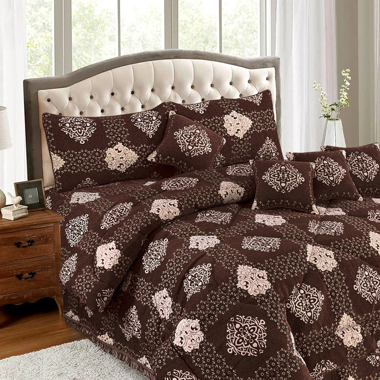 Bryiq Velvet Bridal Quilt Set - 10pcs - Mocha - BVQ03