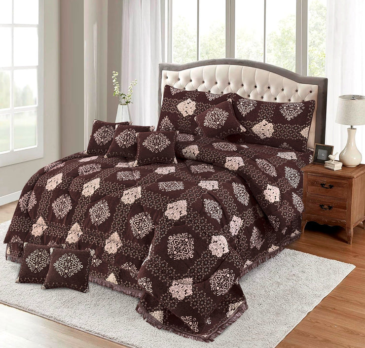 Bryiq Velvet Bridal Quilt Set - 10pcs - Mocha - BVQ03