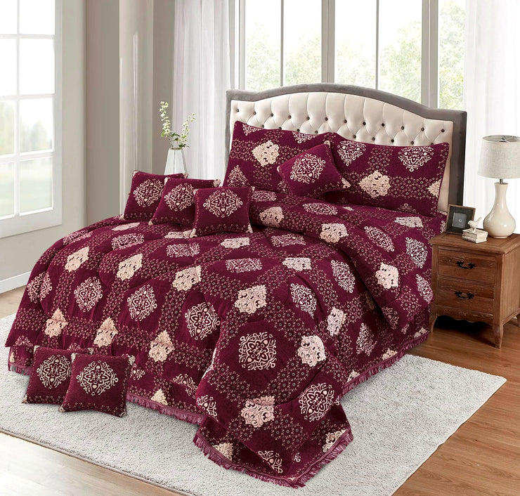 Bryiq Velvet Bridal Quilt Set - 10pcs - Maroon - BVQ05