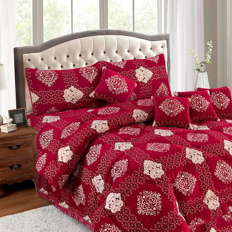 Bryiq Velvet Bridal Quilt Set - 10pcs - Red - BVQ06