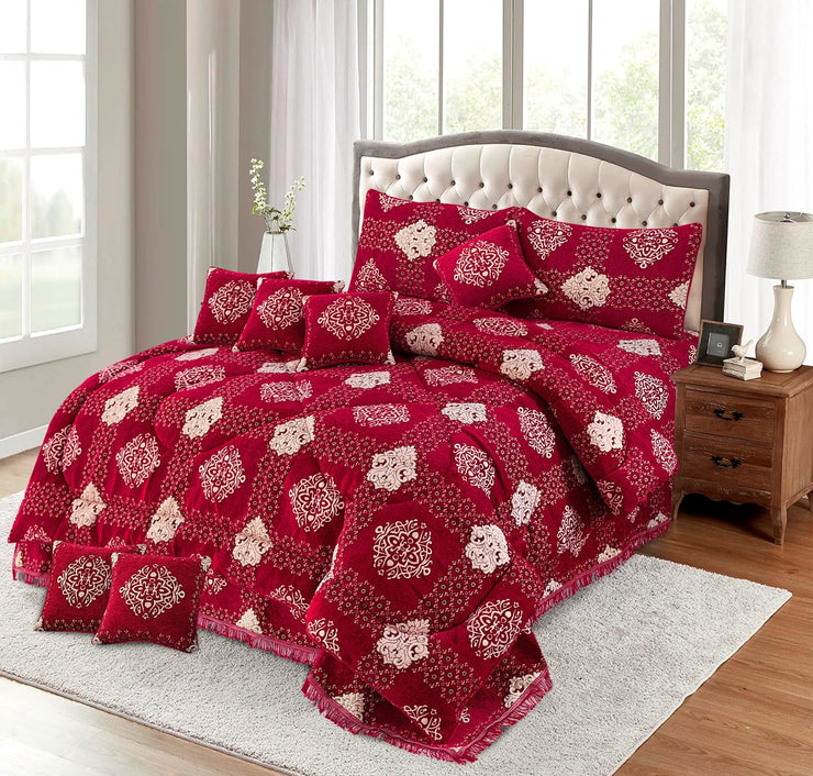 Bryiq Velvet Bridal Quilt Set - 10pcs - Red - BVQ06