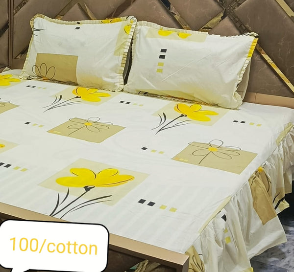 Twirl Premium Cotton Frill Bed Sheet - King - 3pcs - TBS03