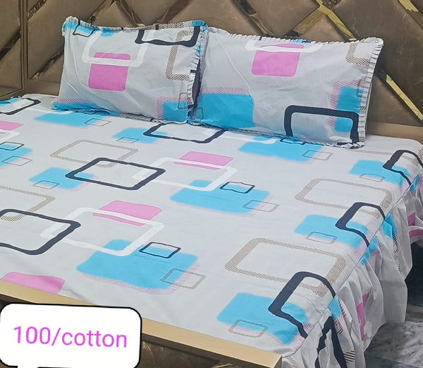 Twirl Premium Cotton Frill Bed Sheet - King - 3pcs - TBS11