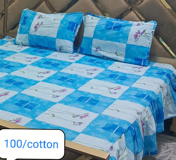 Twirl Premium Cotton Frill Bed Sheet - King - 3pcs - TBS30