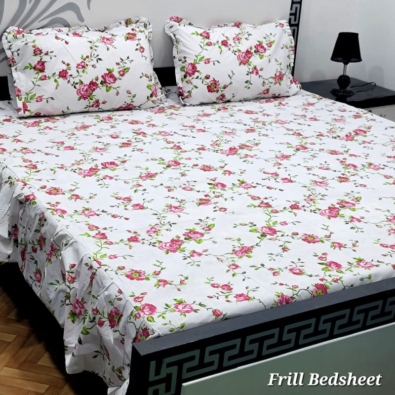 Twirl Premium Cotton Frill Bed Sheet - King - 3pcs - TBS45