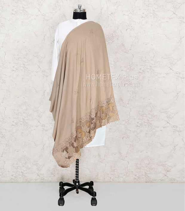 Women Wool Cutwork Embroidered Shawl - Sand - WES01