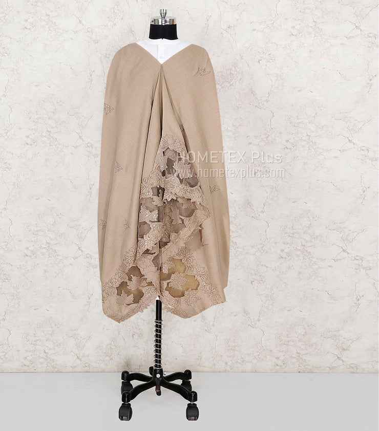 Women Wool Cutwork Embroidered Shawl - Sand - WES01