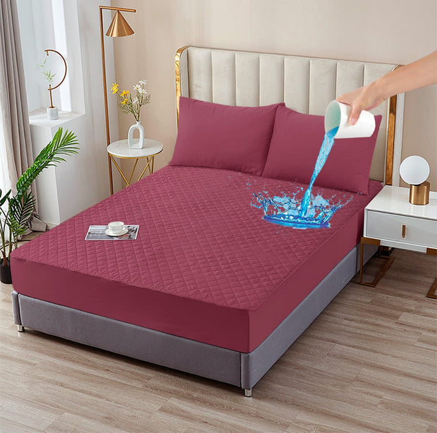 Waterproof Quilted Mattress Protector - Maroon - WMP526